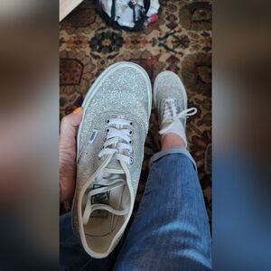 Women 9/men 7.5 Vans T375 silver glitter skate shoes/sneakers